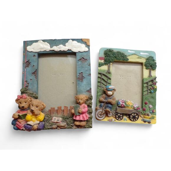 Teddy Bears Theme Heavyweight Resin Raised Design Photo Frames Kids Babies - Picture 1 of 5